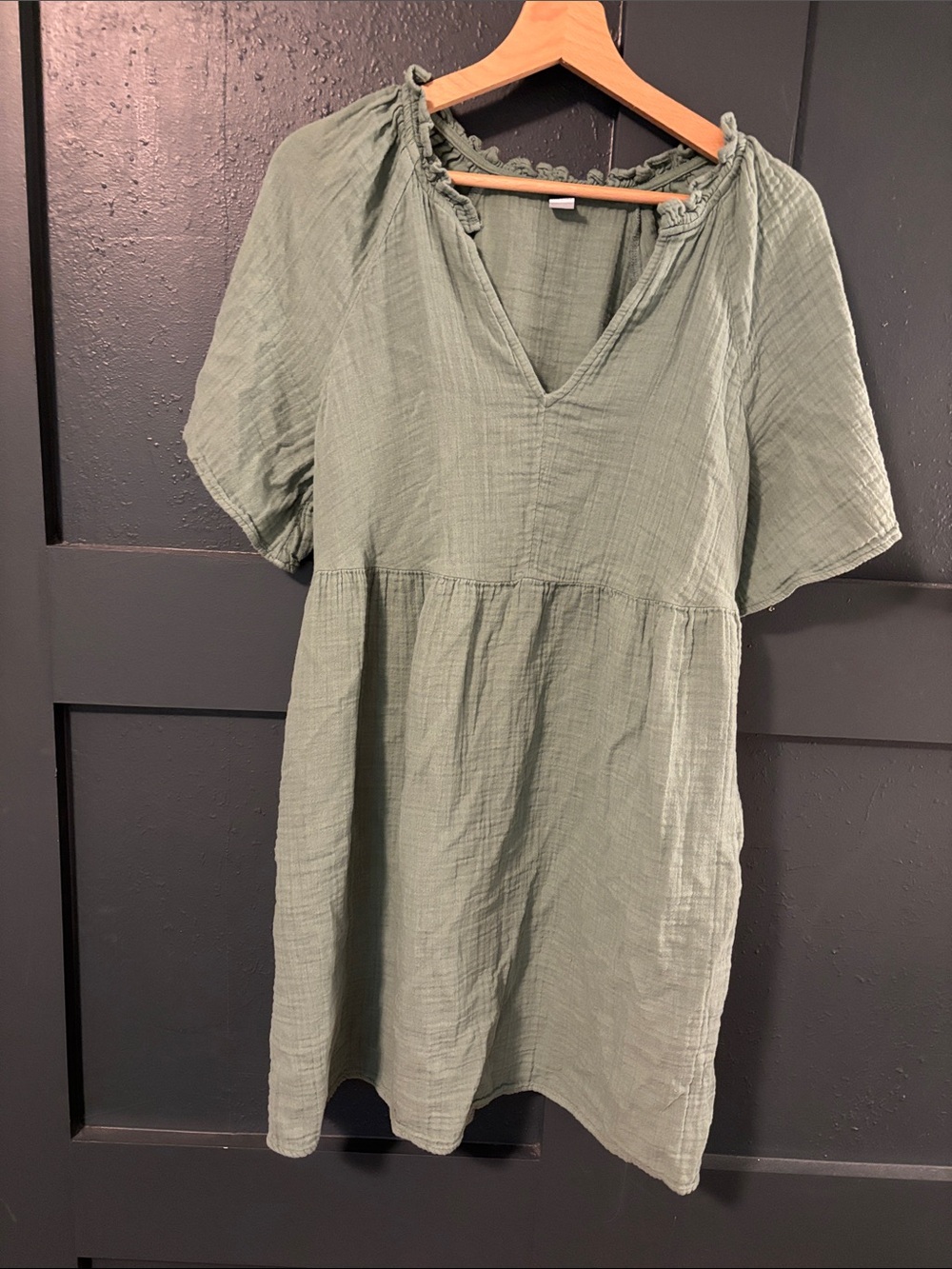 Sage Green Gauze V-Neck Tunic Dress